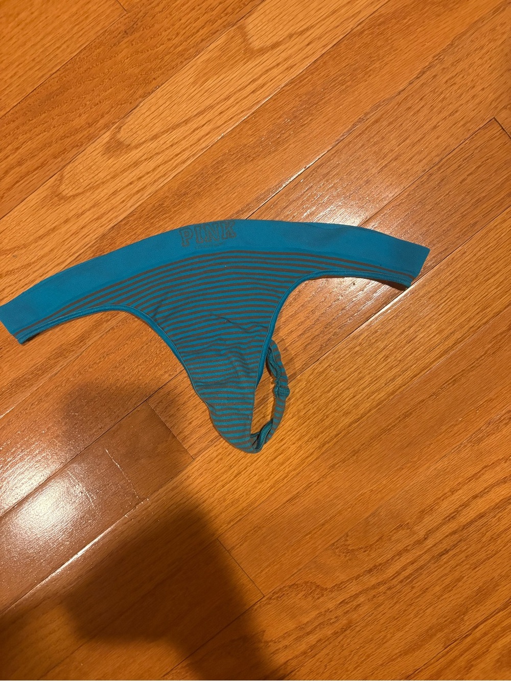 PINK Victoria's Secret Teal Striped Seamless Thong